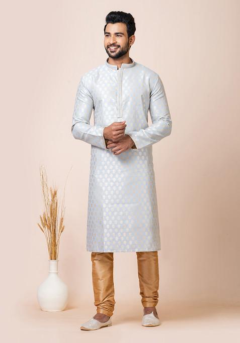 Grey Cotton Jacquard Kurta Set