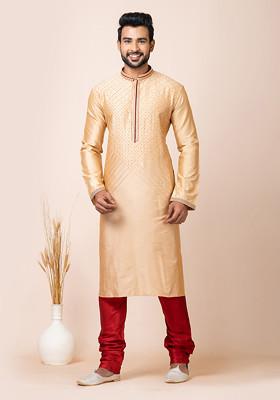 Chiku Cotton Jacquard Kurta Set