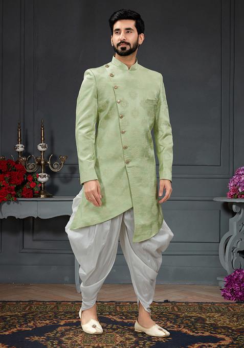 Pista Embroidered Jacquard Indo Western Sherwani Set For Men