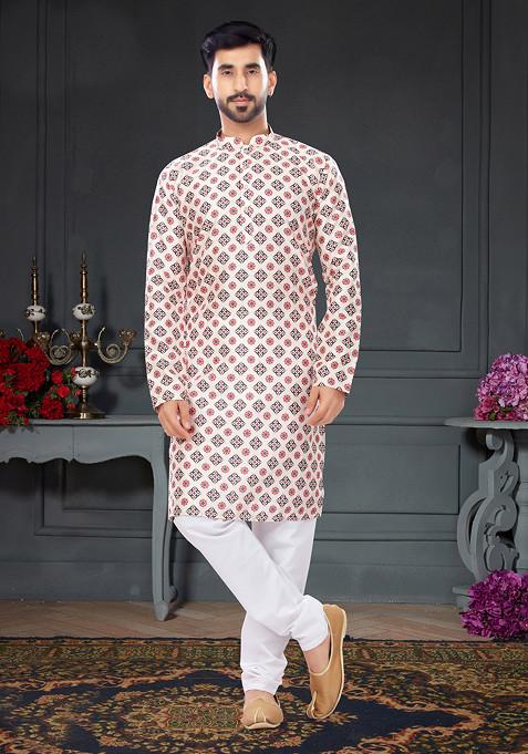 Multicolour Silk Kurta Set For Men