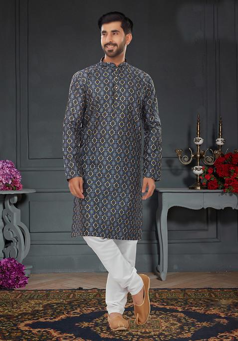 Multicolour Printed Kurta Set For Men