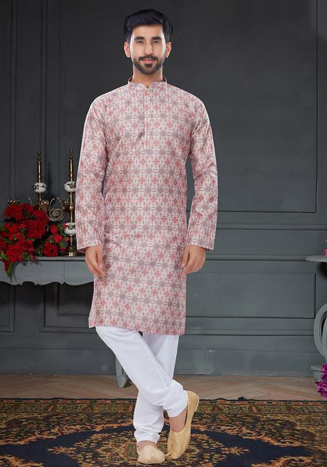 Multicolour Printed Kurta Set For Men