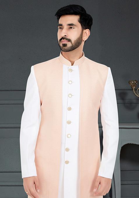 PEACH INDO WESTERN  JACKET SET WITH FLARED PANTS