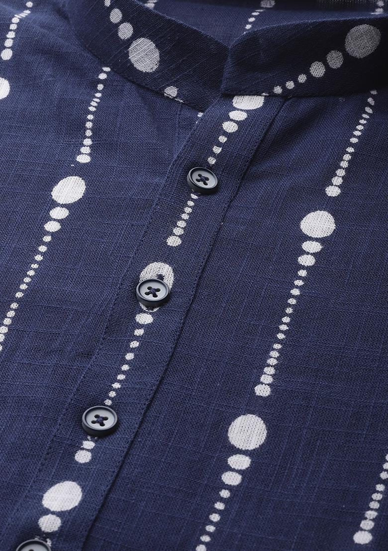 Navy Blue Printed Kurta Set For Men