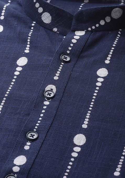 Navy Blue Printed Kurta Set For Men