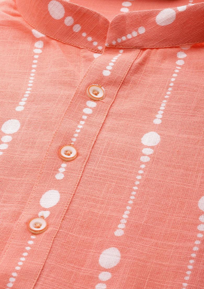Peach Printed Kurta Set For Men