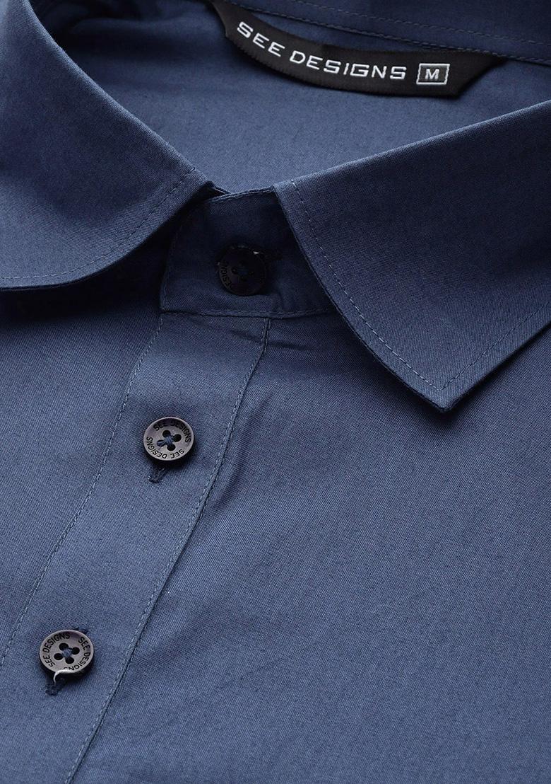 Navy Blue Cotton Pathani Kurta Set For Men