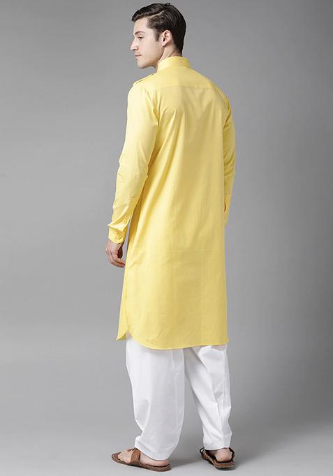 Yellow Pathani Kurta Set For Men
