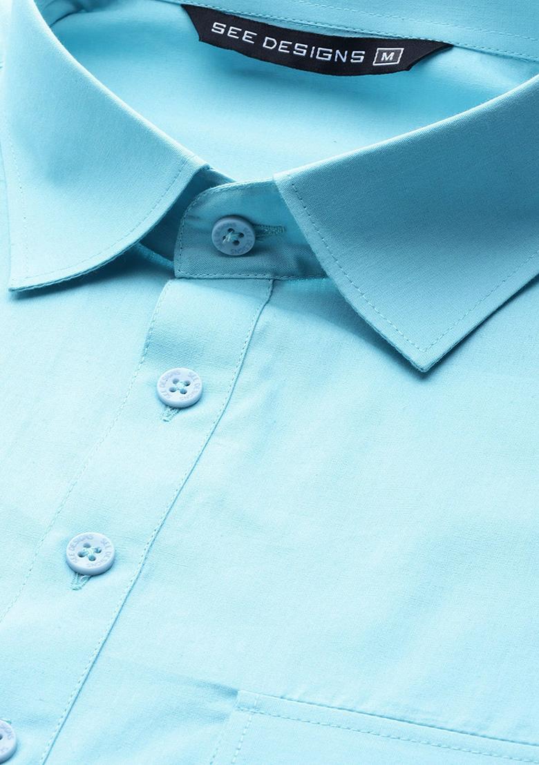 Blue Cotton Pathani Kurta Set For Men