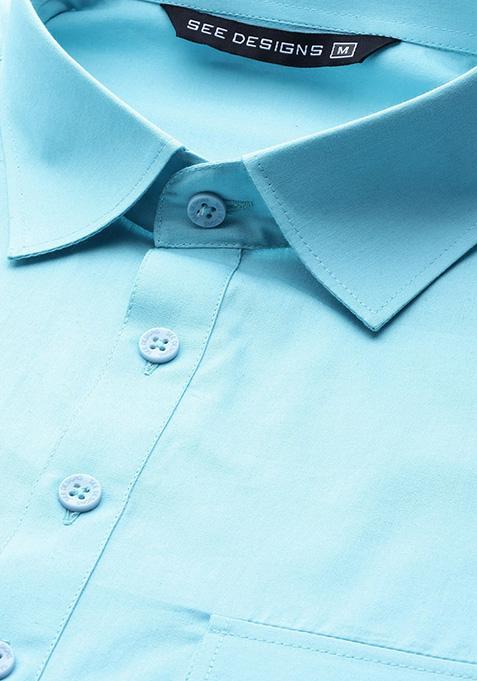 Blue Cotton Pathani Kurta Set For Men