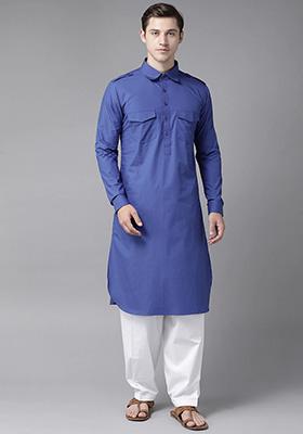 Blue Pathani Kurta Set For Men