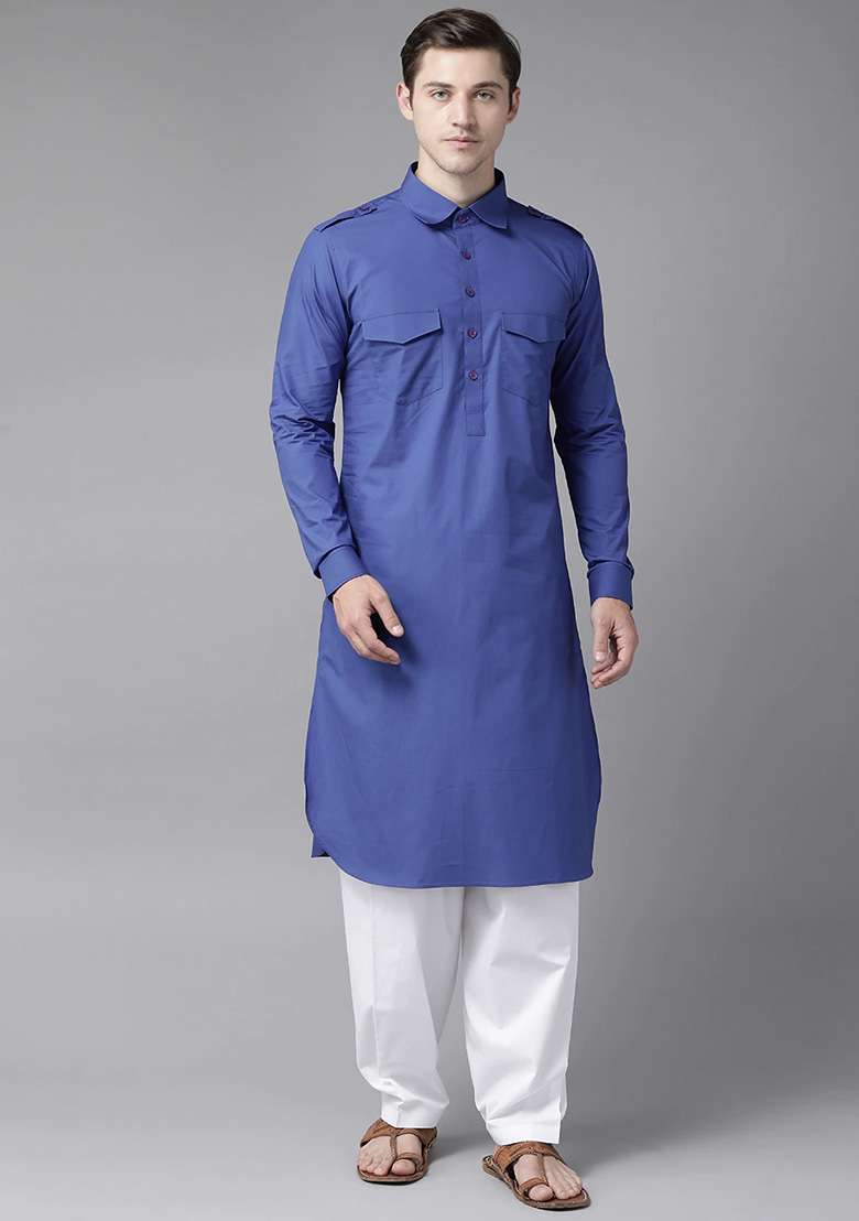 Blue Pathani Kurta Set For Men - Indya