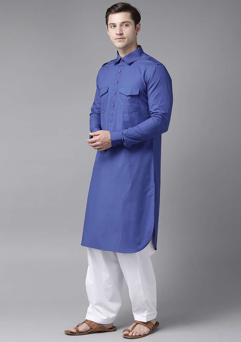 Blue Pathani Kurta Set For Men - Indya