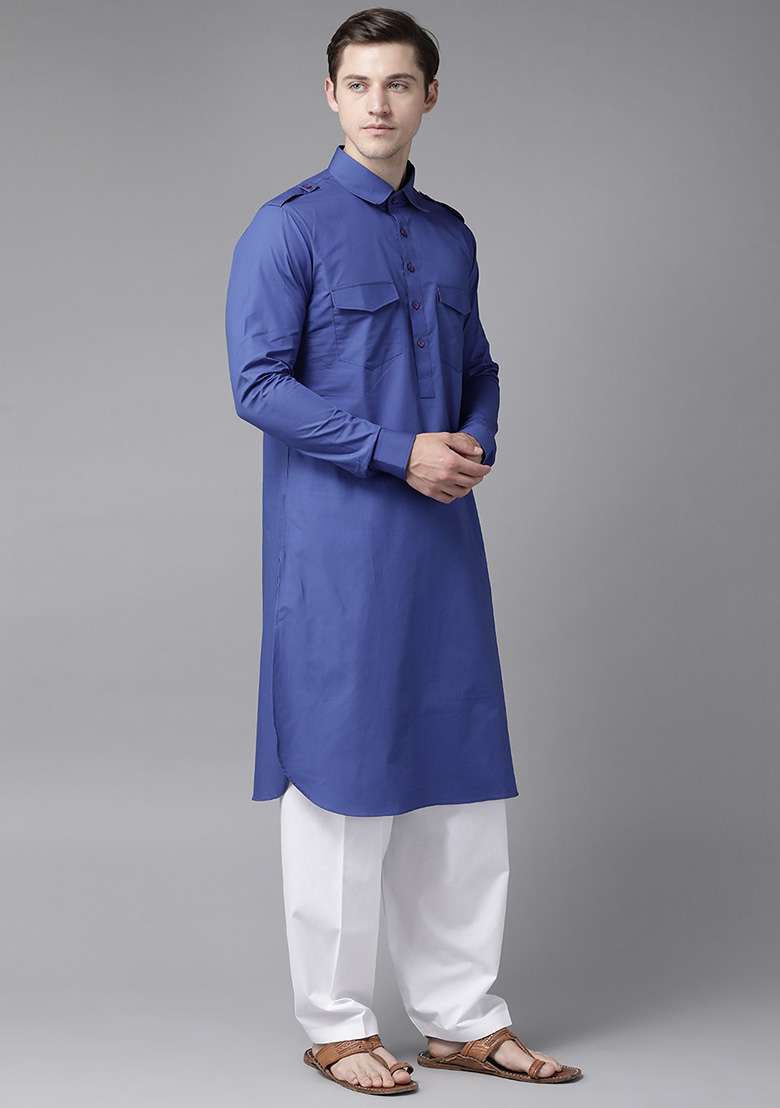 Blue Pathani Kurta Set For Men - Indya