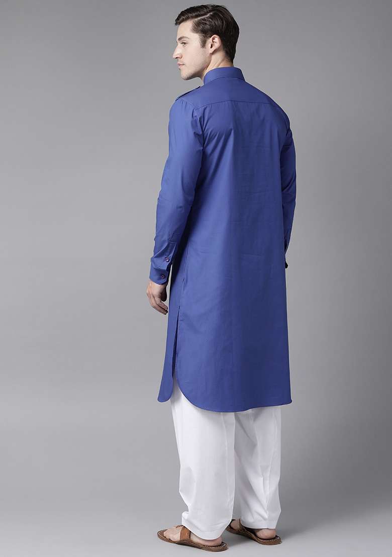 Blue Pathani Kurta Set For Men - Indya