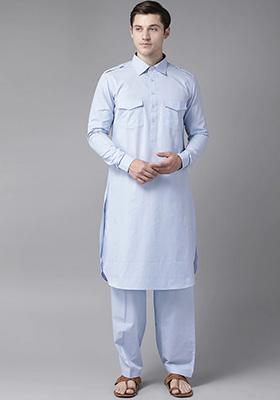 Light Blue Pathani Kurta Set For Men