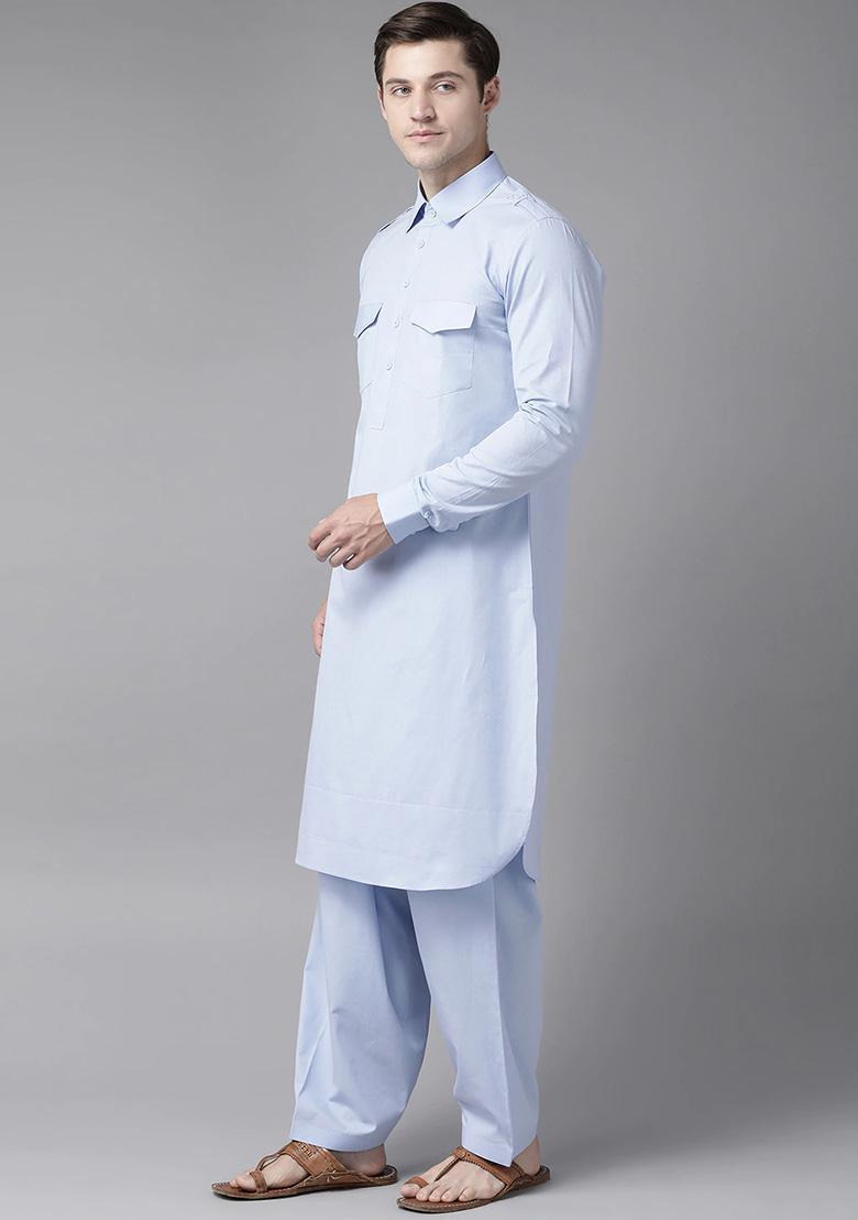 Light Blue Pathani Kurta Set For Men