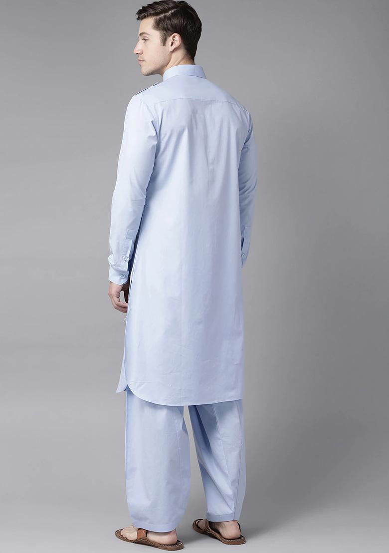 Light Blue Pathani Kurta Set For Men