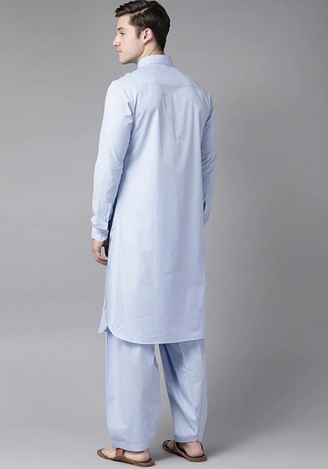 Light Blue Pathani Kurta Set For Men