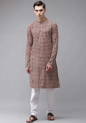 Beige Handcrafted Block Print Kurta For Men