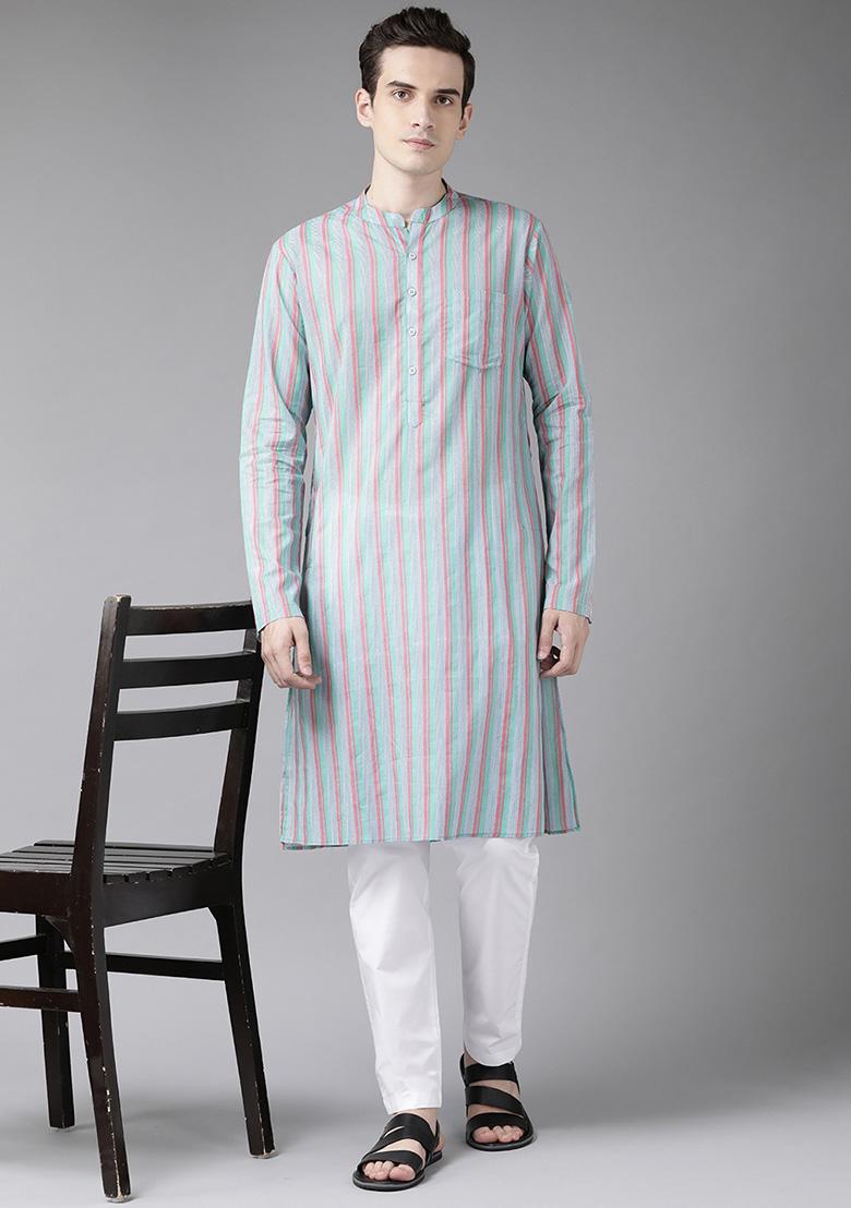 Green Multi Printed Cotton Kurta Set For Men