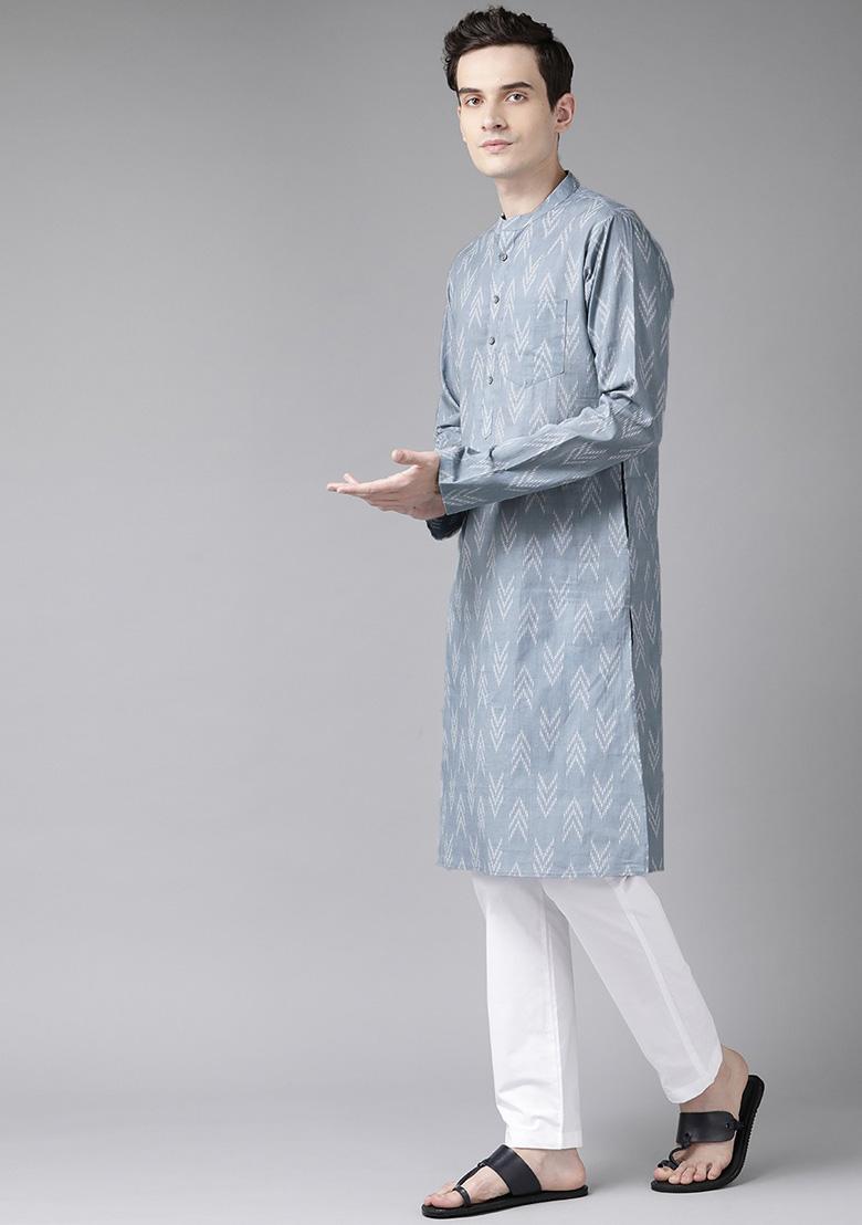 Grey Printed Kurta Set For Men