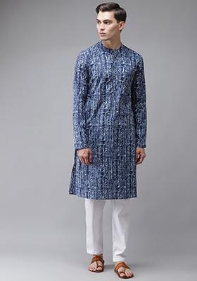 Blue Pure Cotton Kurta Set For Men