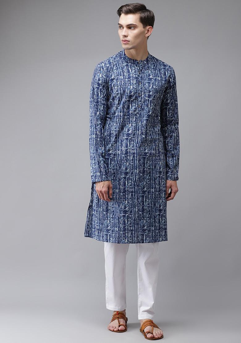Blue Pure Cotton Kurta Set For Men
