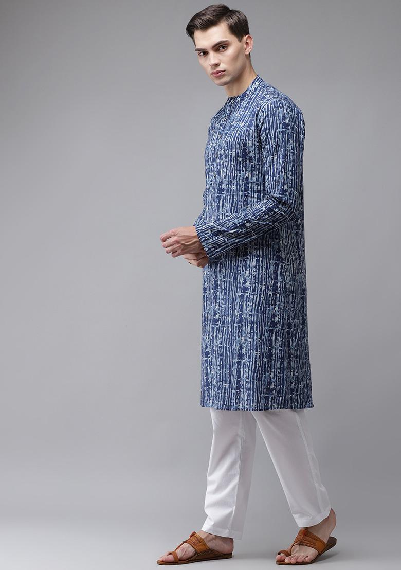 Blue Pure Cotton Kurta Set For Men