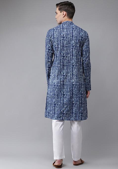 Blue Pure Cotton Kurta Set For Men