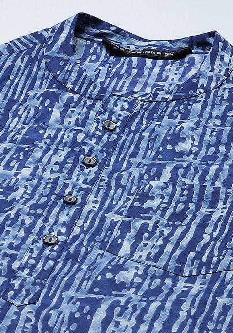 Blue Pure Cotton Kurta Set For Men