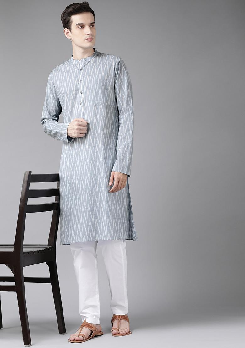 Grey Printed Kurta For Men