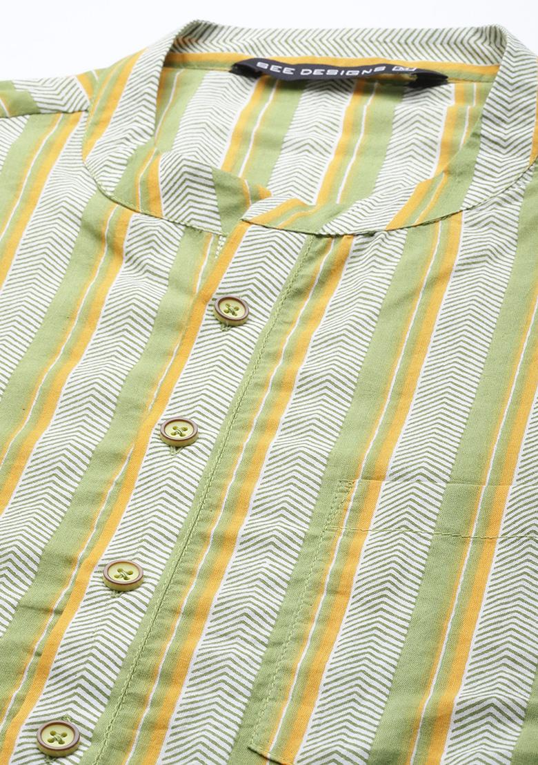 Yellow And White Printed Kurta For Men