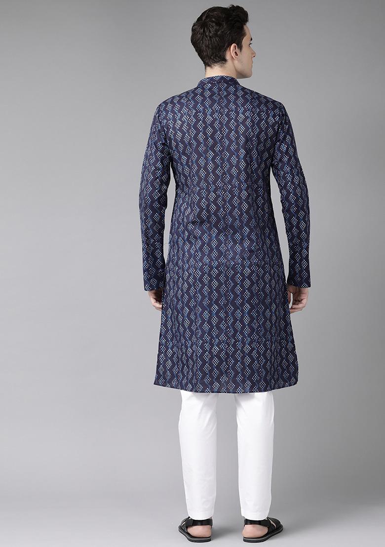 Blue And White Printed Kurta For Men