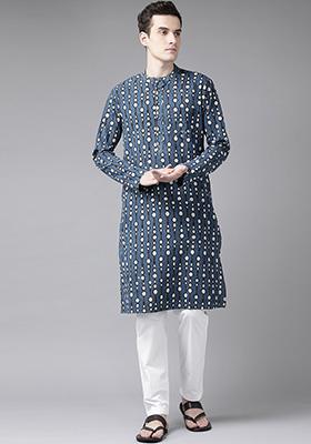 Pale Blue Printed Straight Kurta For Men