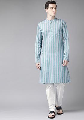 Blue Multi Print Straight Kurta For Men