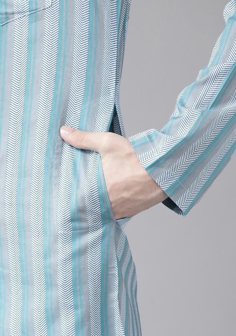 Blue Multi Print Straight Kurta For Men - Indya