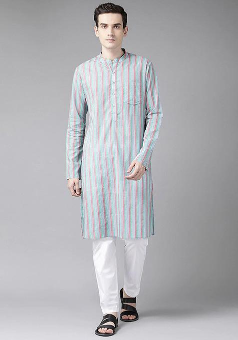 Multicolour Printed Straight Kurta For Men