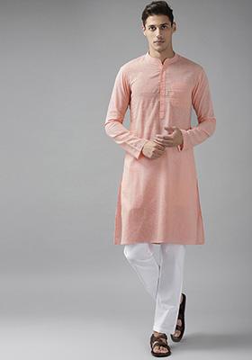 Pink Slub Straight Cotton Kurta Set For Men