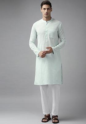 White Slub Cotton Kurta Set For Men