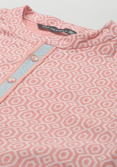 Peach Cotton Straight Kurta Set For Men