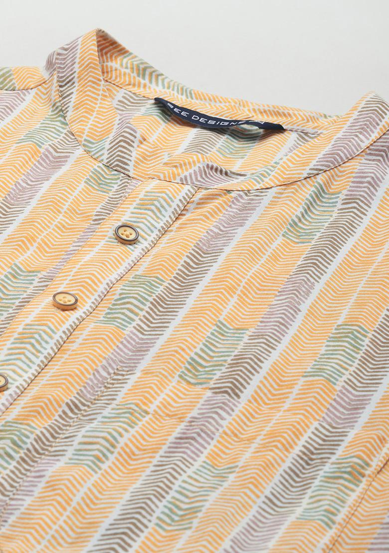 Yellow Self Design Kurta Set For Men