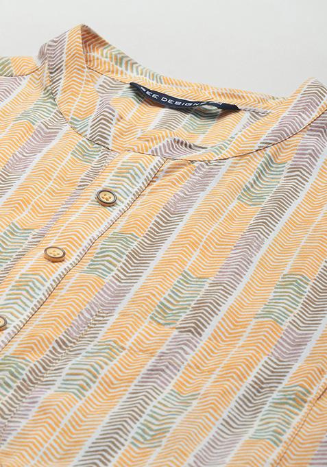 Yellow Self Design Kurta Set For Men