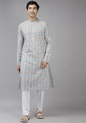 Multicolour Printed Pure Cotton Kurta Set For Men