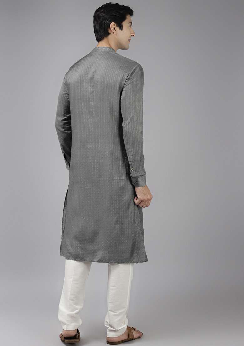 Grey Woven Design Kurta Set For Men - Indya