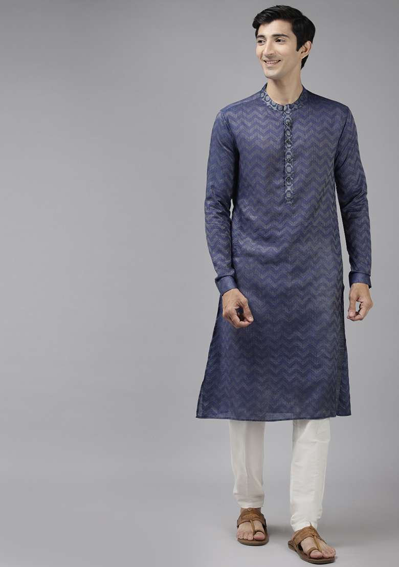 Purple Woven Design Cotton Kurta Set For Men - Indya
