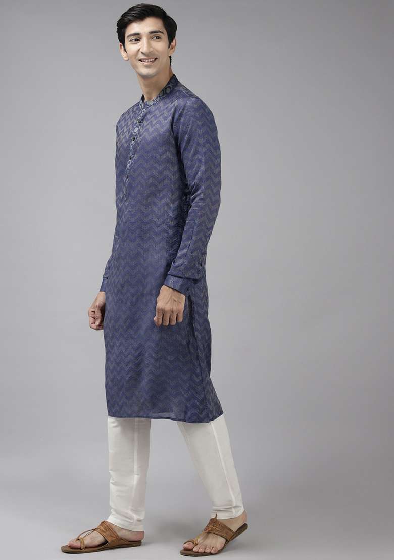 Purple Woven Design Cotton Kurta Set For Men - Indya