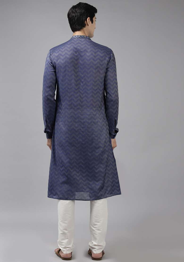 Purple Woven Design Cotton Kurta Set For Men - Indya