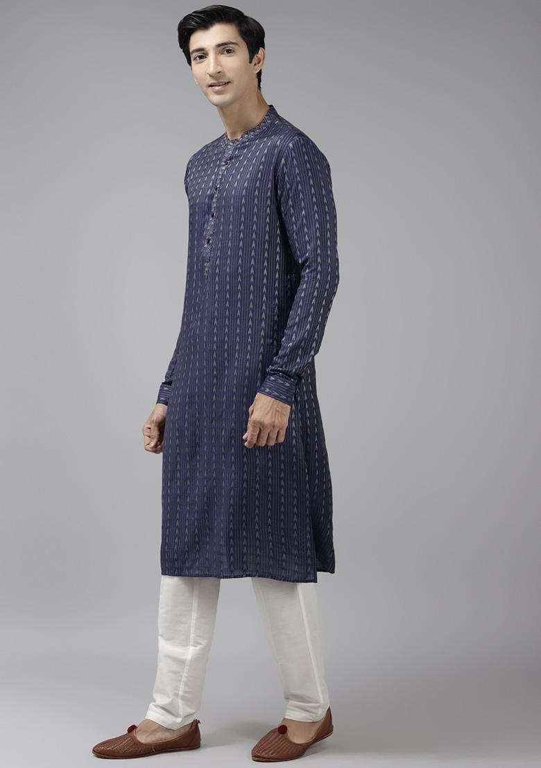Blue Thread Woven Design Kurta Set For Men