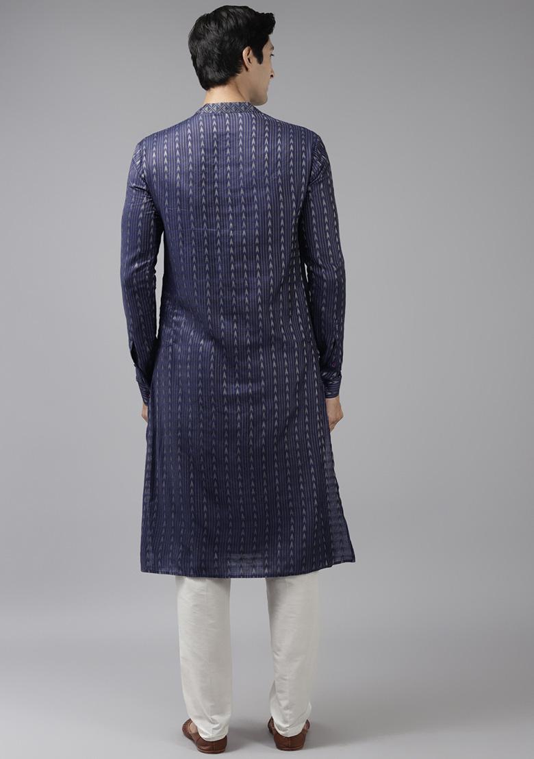 Blue Thread Woven Design Kurta Set For Men - Indya